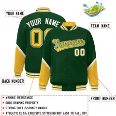 Green Gold Color Block Varsity Letterman Baseball Jacket 2