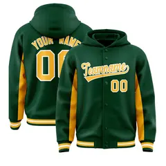 Green Gold Color Block Varsity Letterman Jacket Hoodie 1