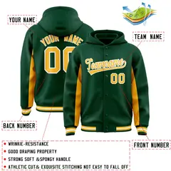 Green Gold Color Block Varsity Letterman Jacket Hoodie 4