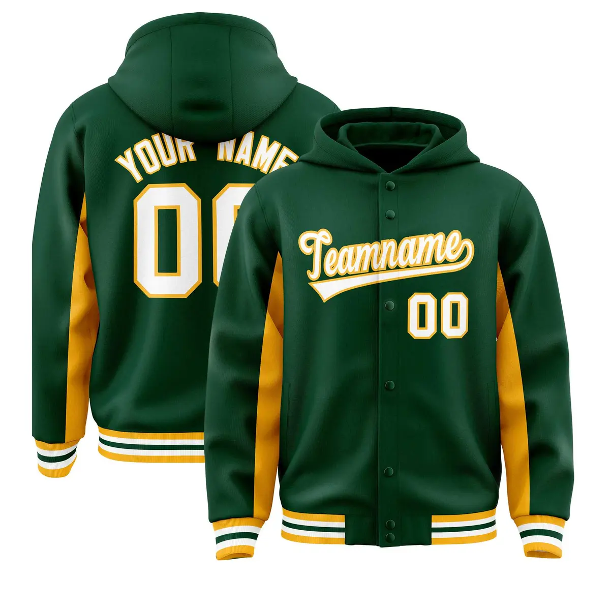 Green Gold Color Block Varsity Letterman Jacket Hoodie
