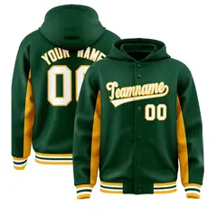 Green Gold Color Block Varsity Letterman Jacket Hoodie 1