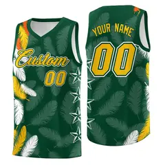 Green Gold Feather Series Graffiti Pattern Basketball Jersey 1