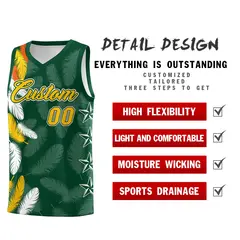 Green Gold Feather Series Graffiti Pattern Basketball Jersey 2