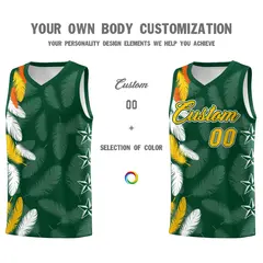 Green Gold Feather Series Graffiti Pattern Basketball Jersey 3