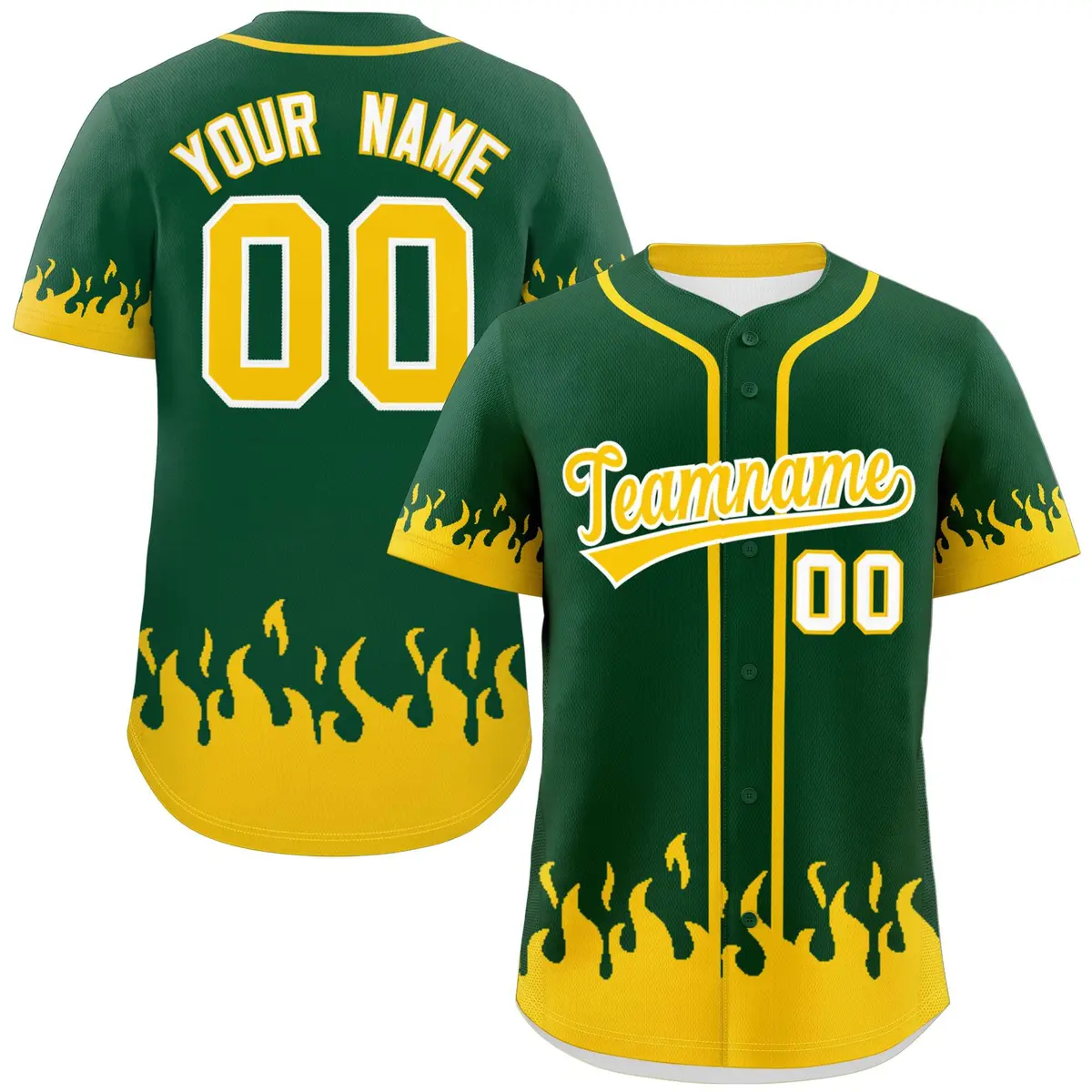 Green Gold Flame Graffiti Authentic Baseball Jersey