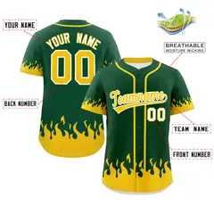 Green Gold Flame Graffiti Authentic Baseball Jersey 2