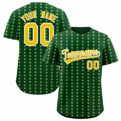 Green Gold Four Leaf Clover Pattern St. Patrick's Day Baseball Jersey
