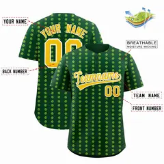 Green Gold Four Leaf Clover Pattern St. Patrick's Day Baseball Jersey 2