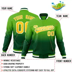 Green Gold Gradient Full-Snap Varsity Letterman Jacket 2