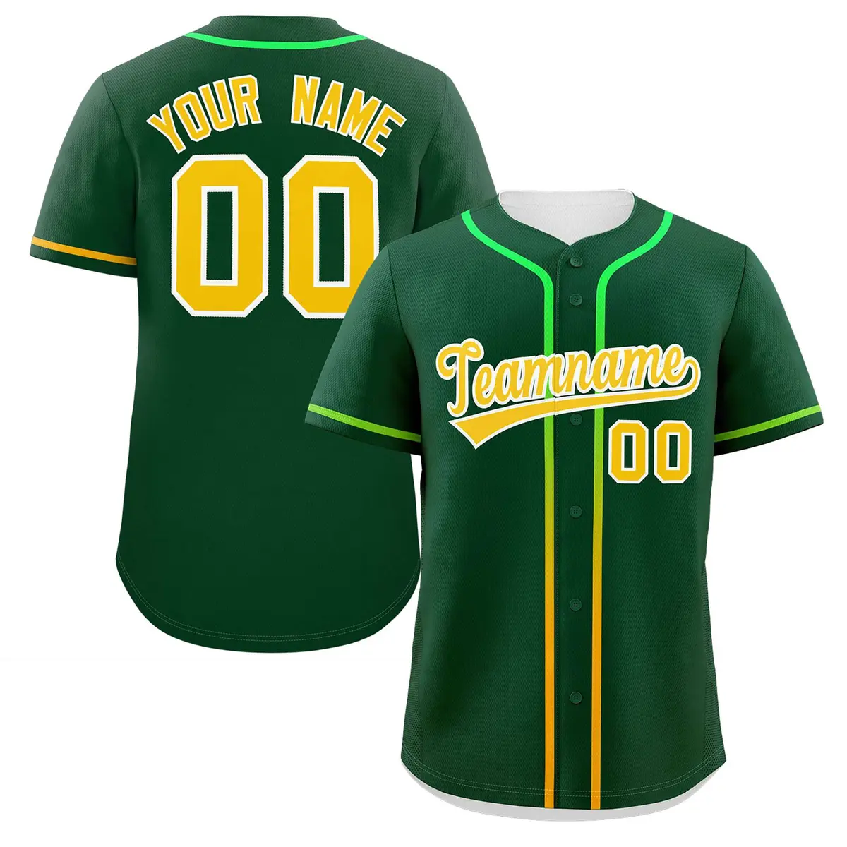 Green Gold Gradient Ribbed Authentic Baseball Jersey