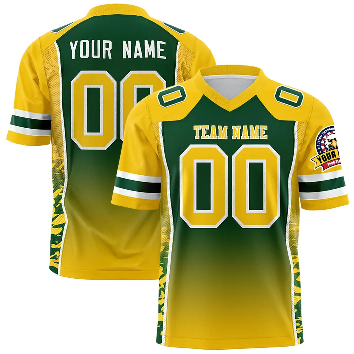 Green Gold Gradient Side Pattern Authentic Football Jersey