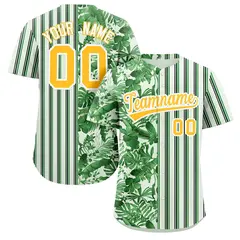 Green Gold Hawaii Tropical Flower Stripe Baseball Jersey