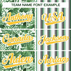 Green Gold Hawaii Tropical Flower Stripe Baseball Jersey 3