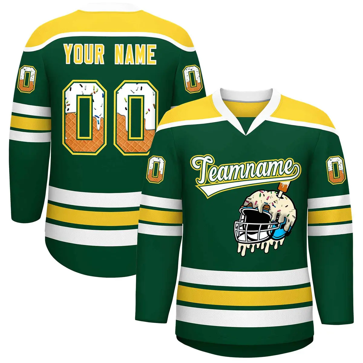 Green Gold Ice Cream Helmet Pattern Hockey Jersey
