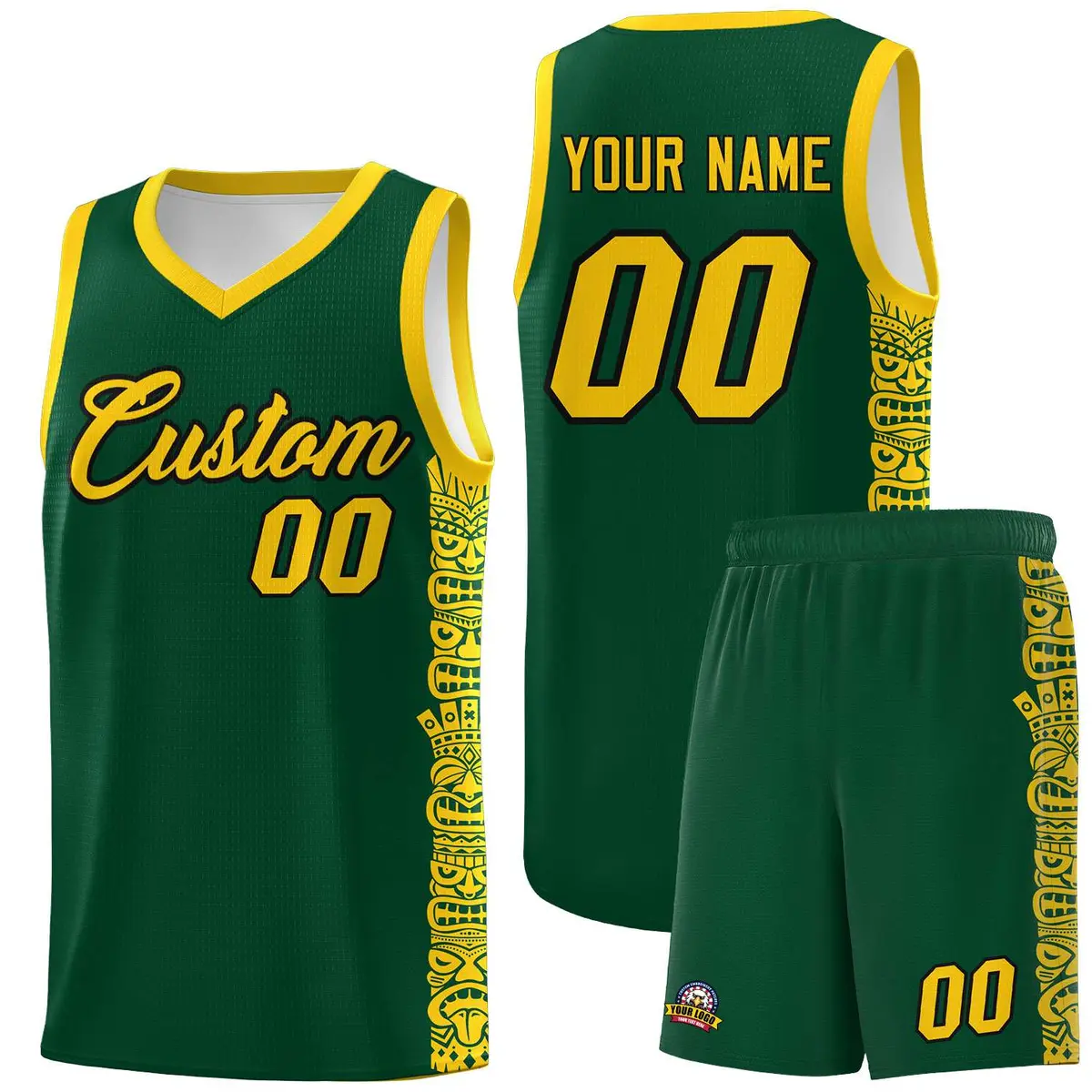 Green Gold Indians Pattern Basketball Uniform Jersey