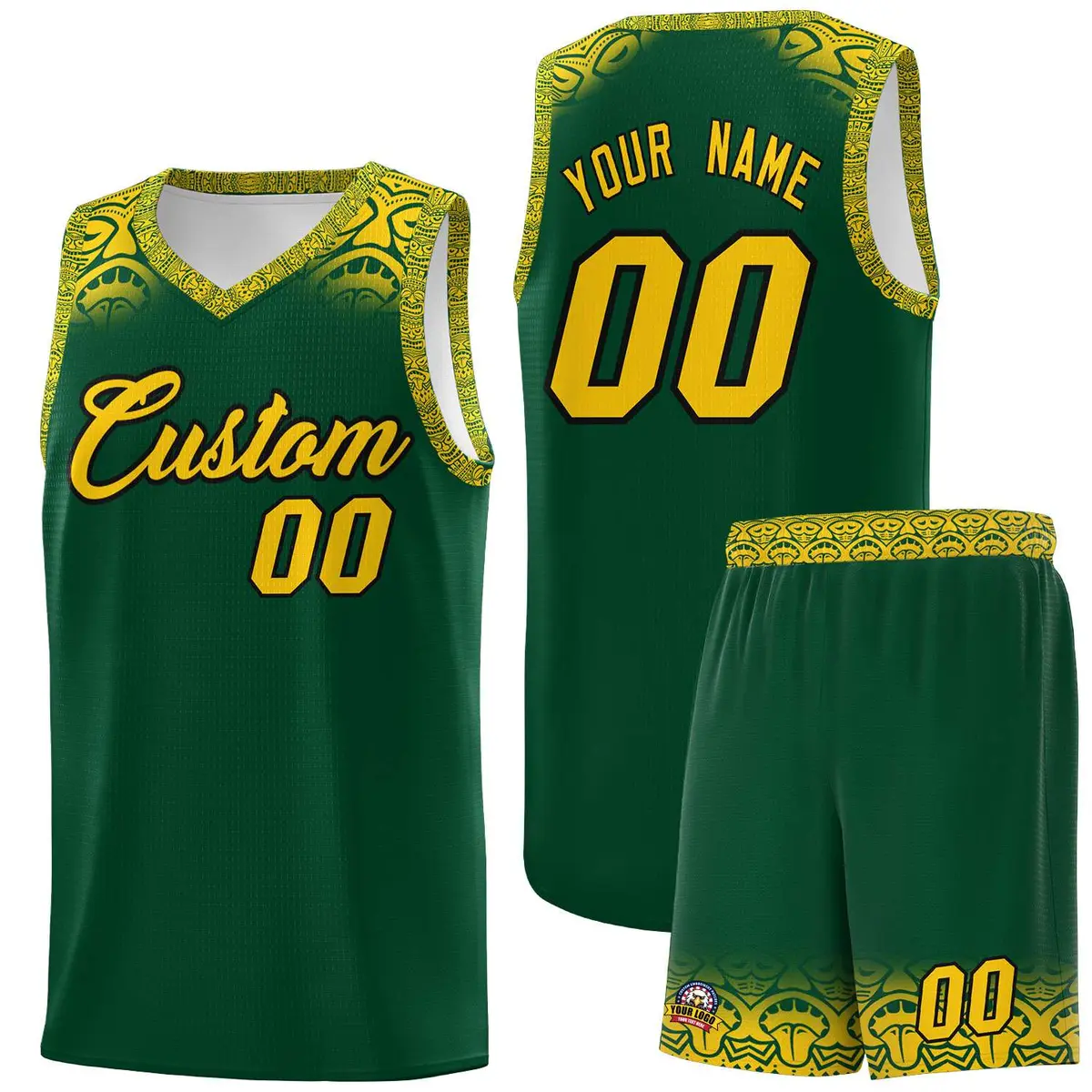 Green Gold Indians Print Sports Basketball Uniform Jersey