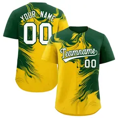 Green Gold Ink Pattern Authentic Baseball Jersey 1