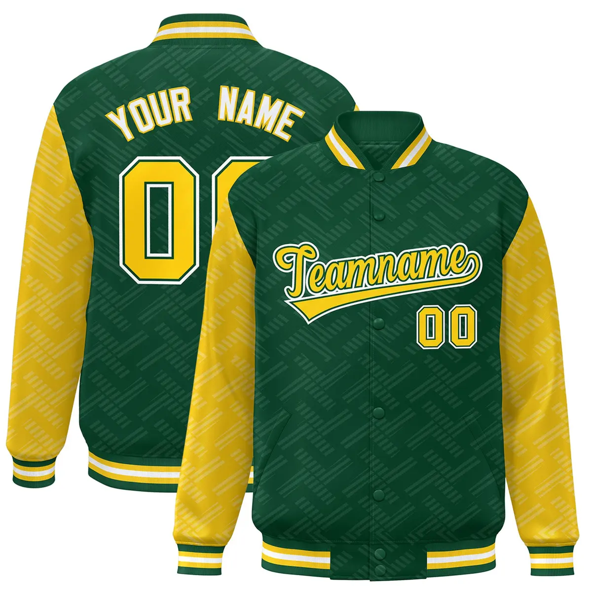 Green Gold L Pattern Varsity Raglan Letterman Jacket