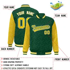 Green Gold L Pattern Varsity Raglan Letterman Jacket 2