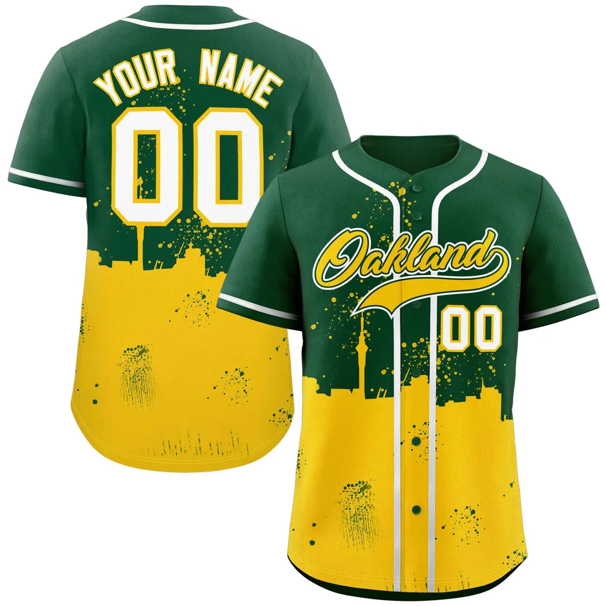 Green Gold Oakland City Nightscape Authentic Baseball Jersey
