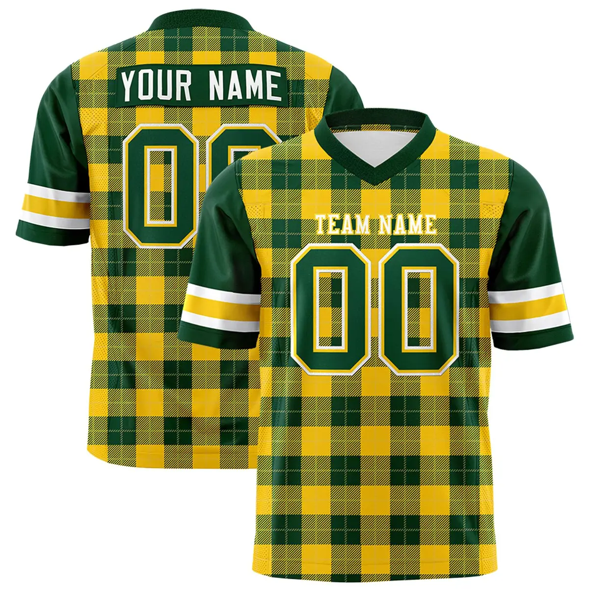 Green Gold Plaid Pattern Authentic Football Jersey