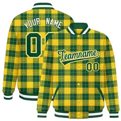 Green Gold Plaid Varsity Letterman Baseball Jacket 1
