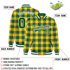 Green Gold Plaid Varsity Letterman Baseball Jacket 2