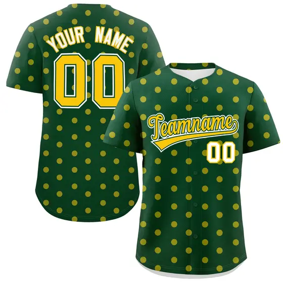 Green Gold Polka Dot Graffiti Authentic Baseball Jersey
