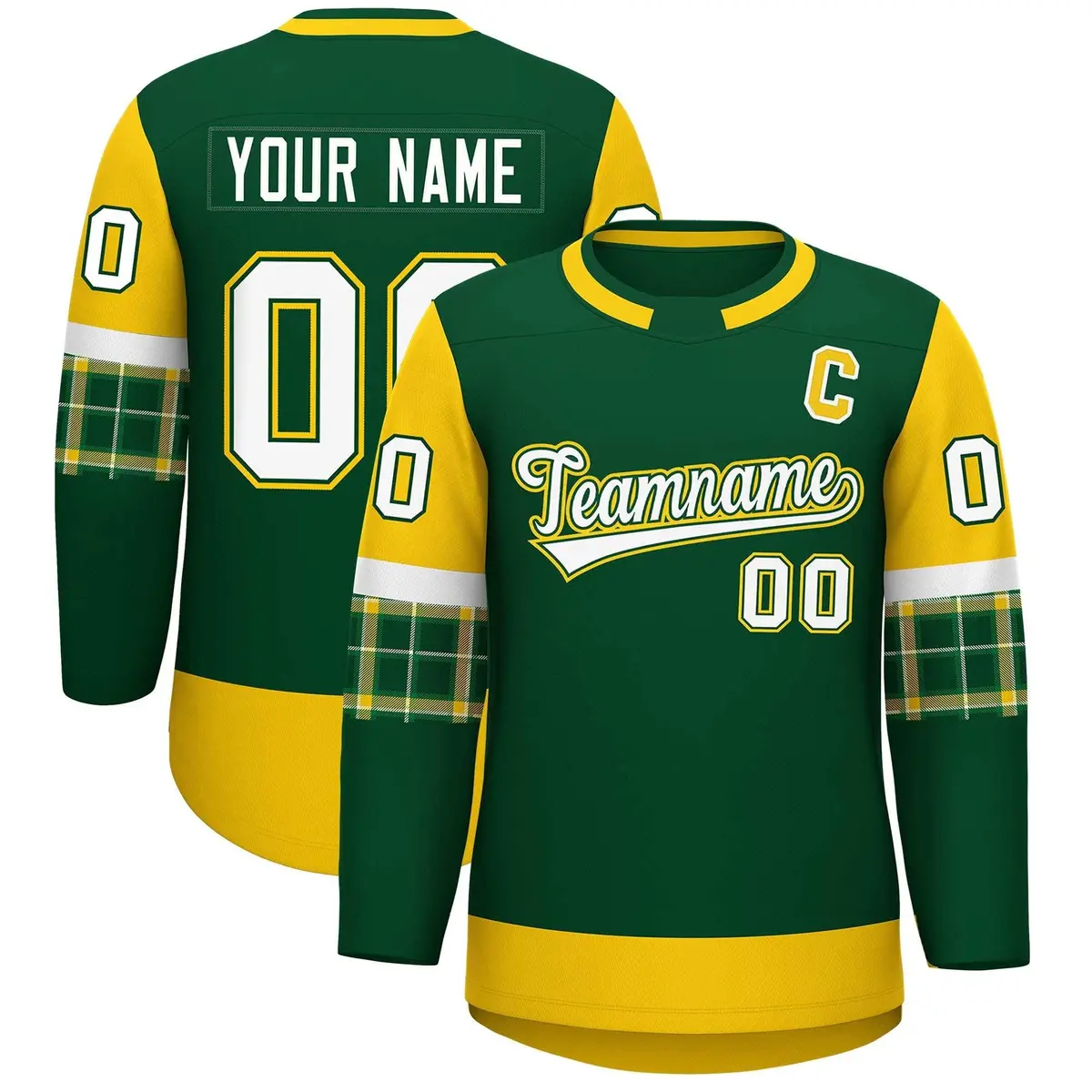Green Gold Raglan Round-Neck Hockey Jersey