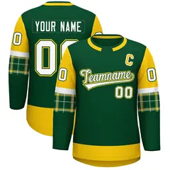 Green Gold Raglan Round-Neck Hockey Jersey 1