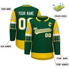 Green Gold Raglan Round-Neck Hockey Jersey 2