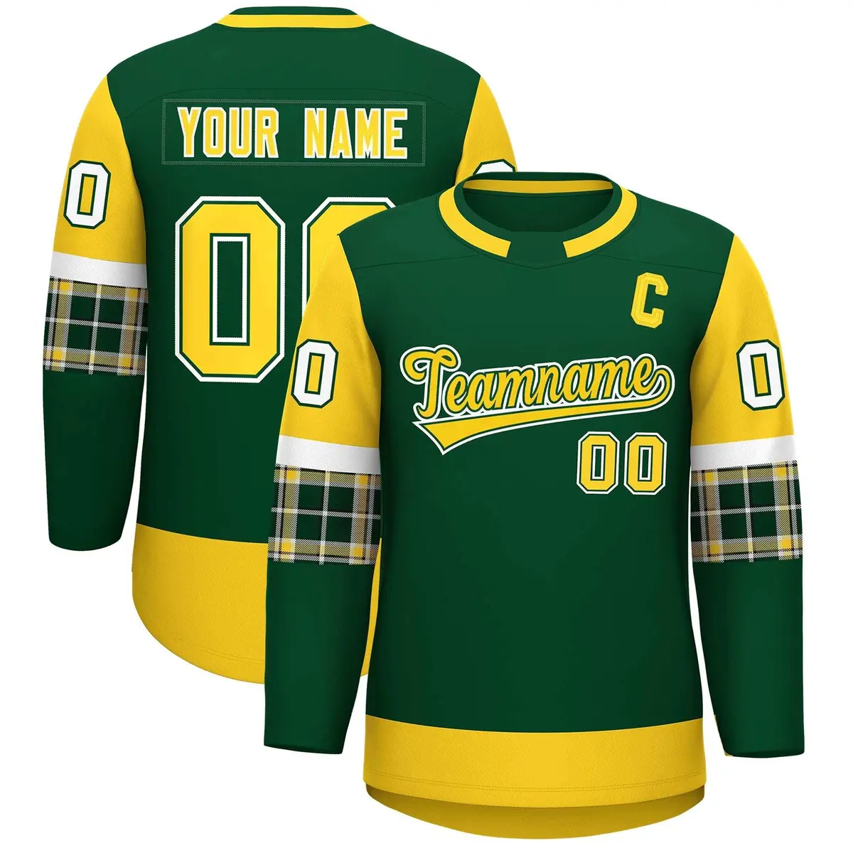 Green Gold Raglan Round-Neck Hockey Jersey