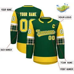 Green Gold Raglan Round-Neck Hockey Jersey 2
