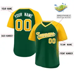 Green Gold Raglan Side Spot Pullover Baseball Jersey 2