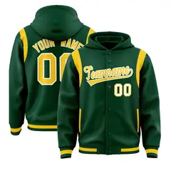 Green Gold Shoulder Color Block Varsity Letterman Jacket Hoodie 1