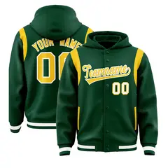Green Gold Shoulder Color Block Varsity Letterman Jacket Hoodie 1