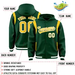 Green Gold Shoulder Color Block Varsity Letterman Jacket Hoodie 4