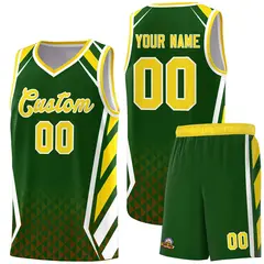 Green Gold Side Slash Diamond Pattern Basketball Jersey