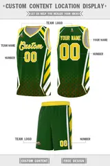 Green Gold Side Slash Diamond Pattern Basketball Jersey 2