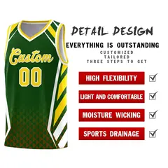 Green Gold Side Slash Diamond Pattern Basketball Jersey 4