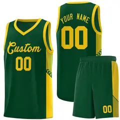 Green Gold Side Stripe Basketball Jersey