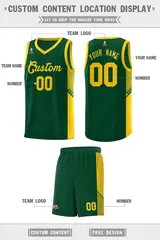 Green Gold Side Stripe Basketball Jersey 2