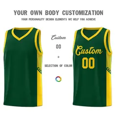 Green Gold Side Stripe Basketball Jersey 3