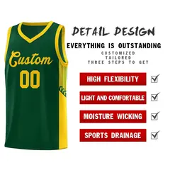 Green Gold Side Stripe Basketball Jersey 5