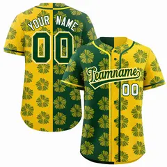 Green Gold Split Flower Graffiti Authentic Baseball Jersey 1