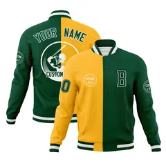 Green Gold Split Letterman Full-Snap Varsity Baseball Jacket