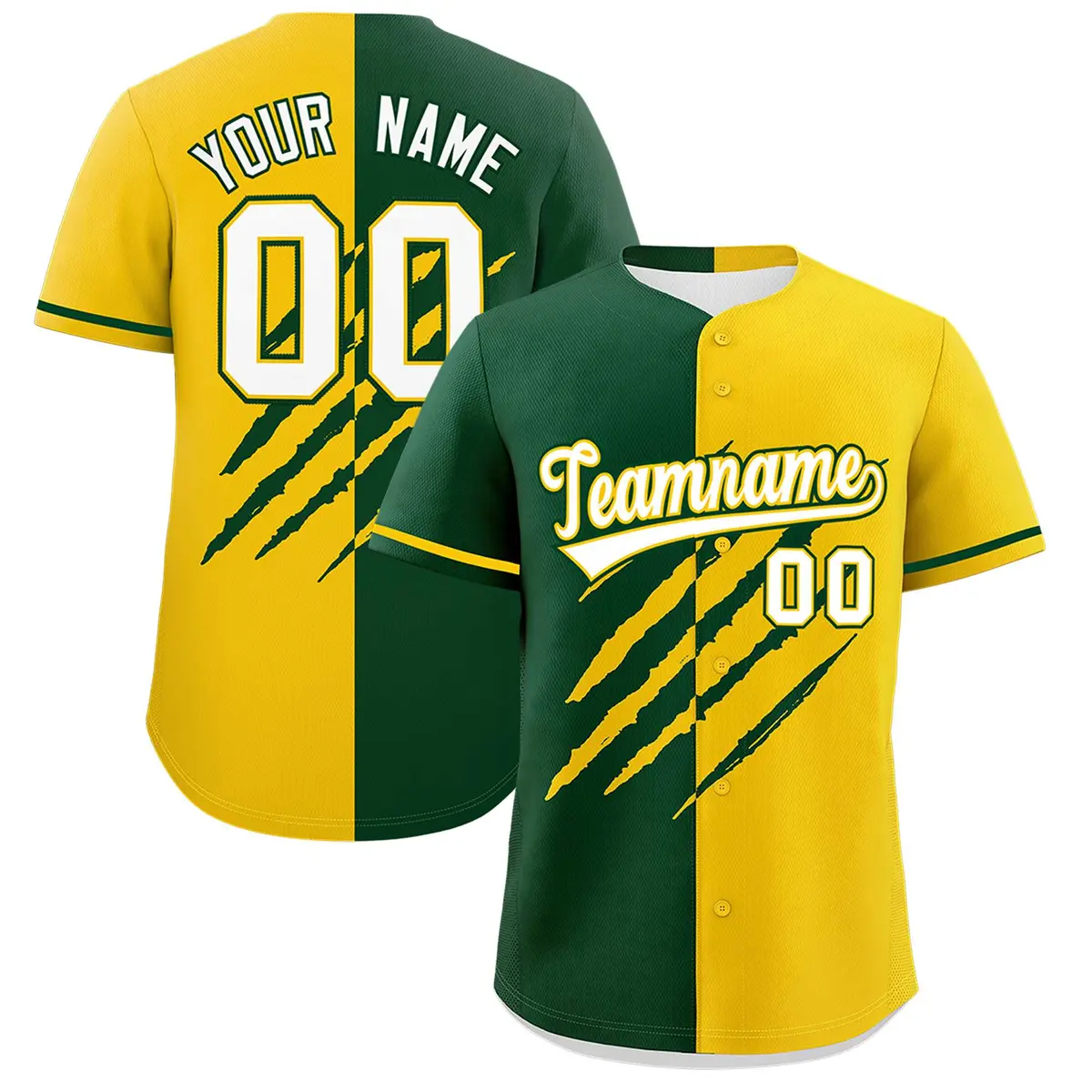 Green Gold Split Tiger Claw Scratch Baseball Jersey