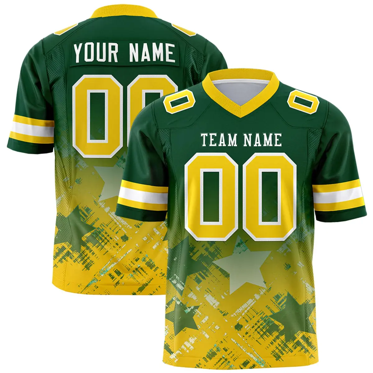 Green Gold Star Gradient Flag Football Jersey