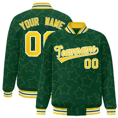 Green Gold Star Pattern Varsity Letterman Baseball Jacket 1