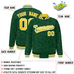 Green Gold Star Pattern Varsity Letterman Baseball Jacket 2